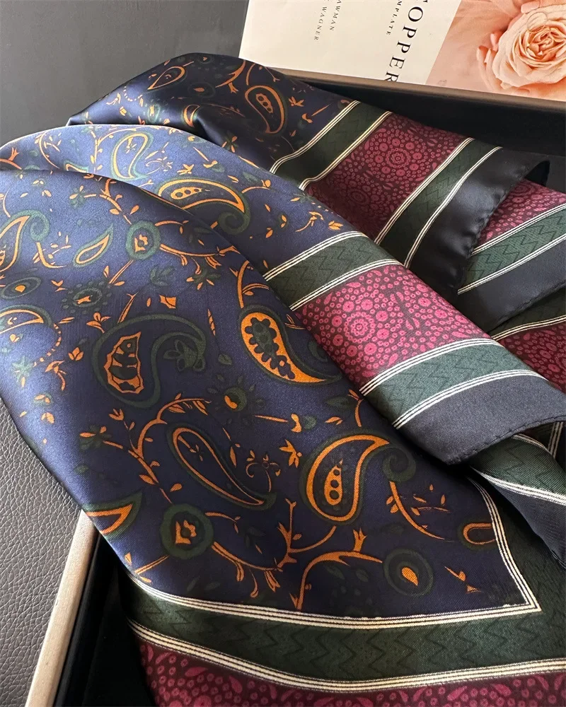 Quadratischer Schal für Damen, Seidengefühl, Haarbänder, Halstuch, Bandana, Schals, Damenmode, bedruckt, Kopftuch, Bänder, 2025, Frühling – Detail 8