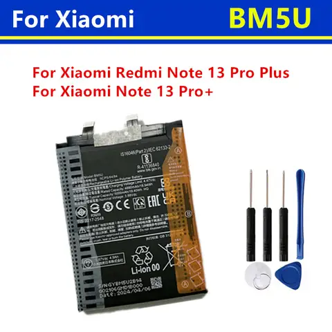 New BM5U 5000mAh Battery For Xiaomi Redmi Note 13Pro 13Plus /Note 13 Plus Pro+Phone Replacement Batteries + Tools