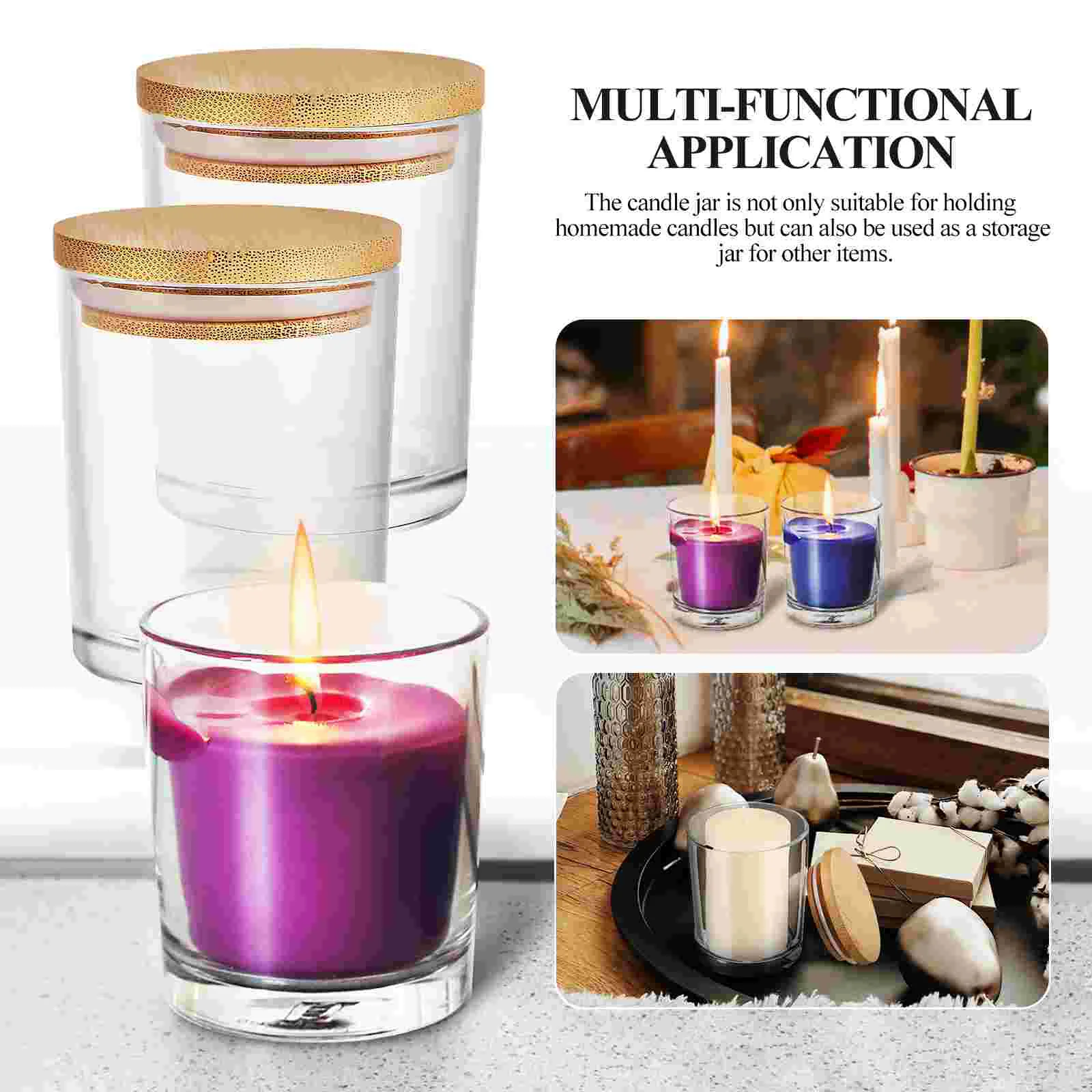 3 Sets Glass Jars Transparent Round Containers for Candles Sturdy Material Safe Use Home Decor Storage Lids Multi