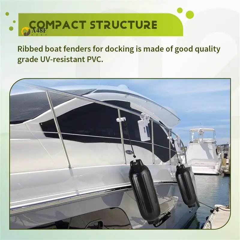 

A48F-Boat Fenders 4 Pack 4.5X16 Inch Inflatable Ribbed Marine Boat Fender With Fender Lines 6.5 Ft Needles And Pump