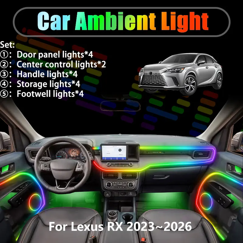 

For Lexus RX 2023~2026 MK5 ALA10 ALH10 2/18 in 1 Car ambient lighting Led trunk interior led lights USB RGB Ensemble Streamer