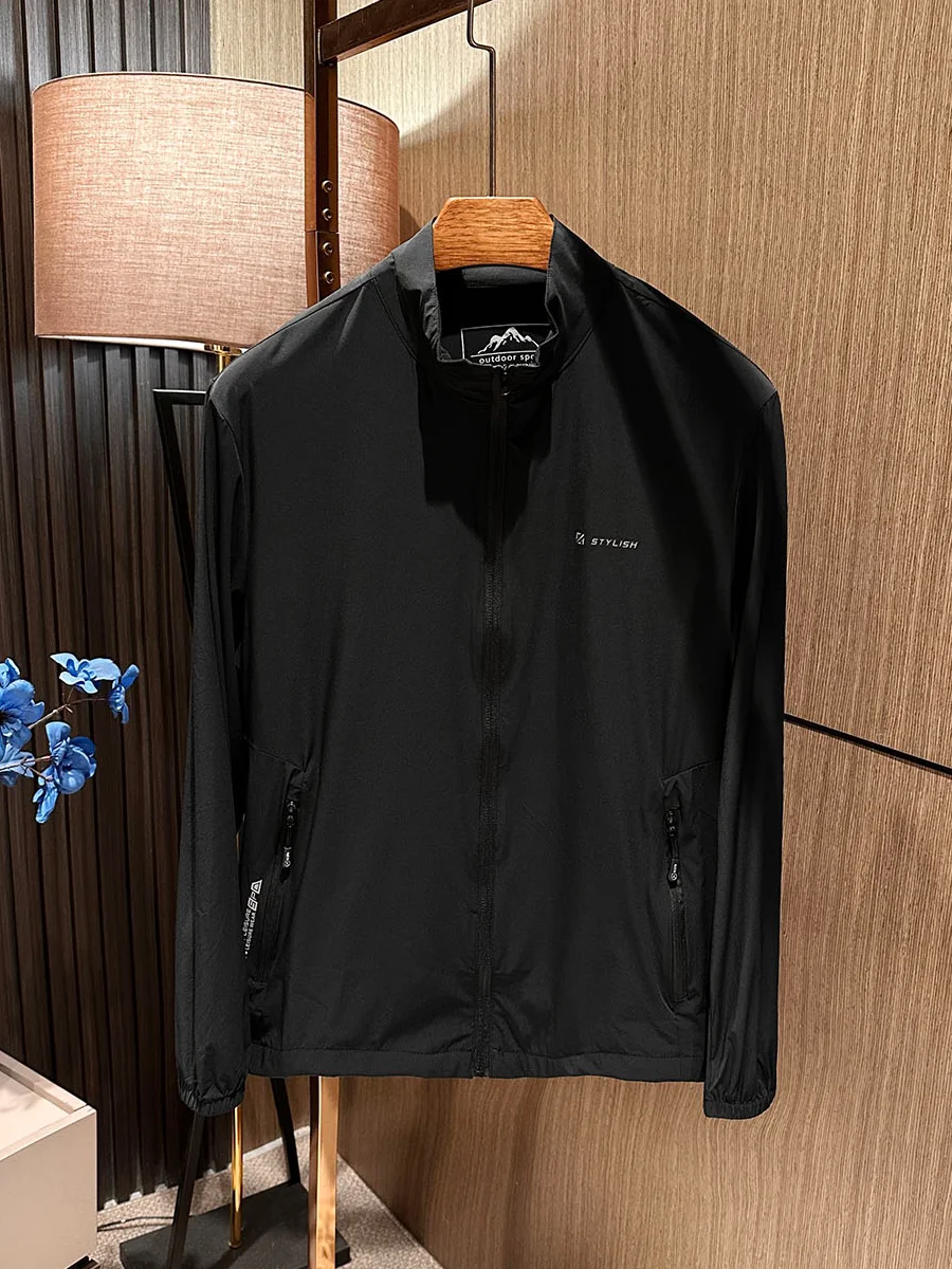 

Легкая дышащая мужская летняя новая куртка из однотонной ткани с воротником-стойкой, эластичная в четырех направлениях, с охлаждающим эффектом и защитой от солнца