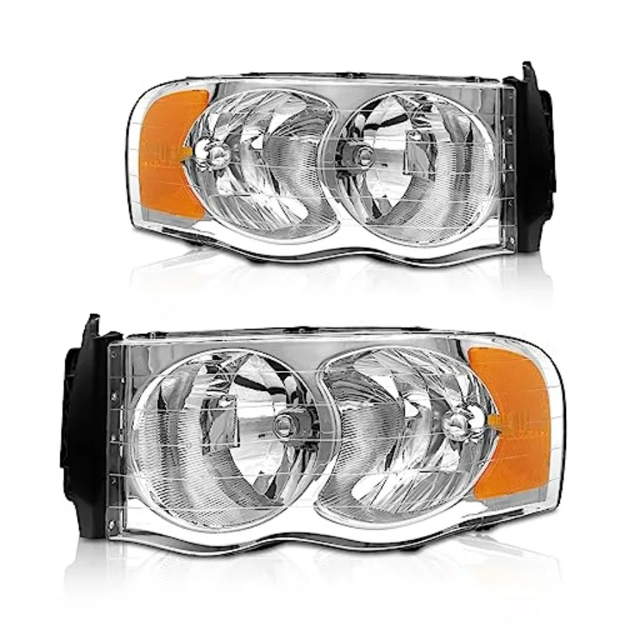 

Фары в сборе, совместимые с Dodge Ram 1500/2500/3500 2002-2005 годов, хромированный корпус, янтарный отражатель, для водительской и пассажирской стороны