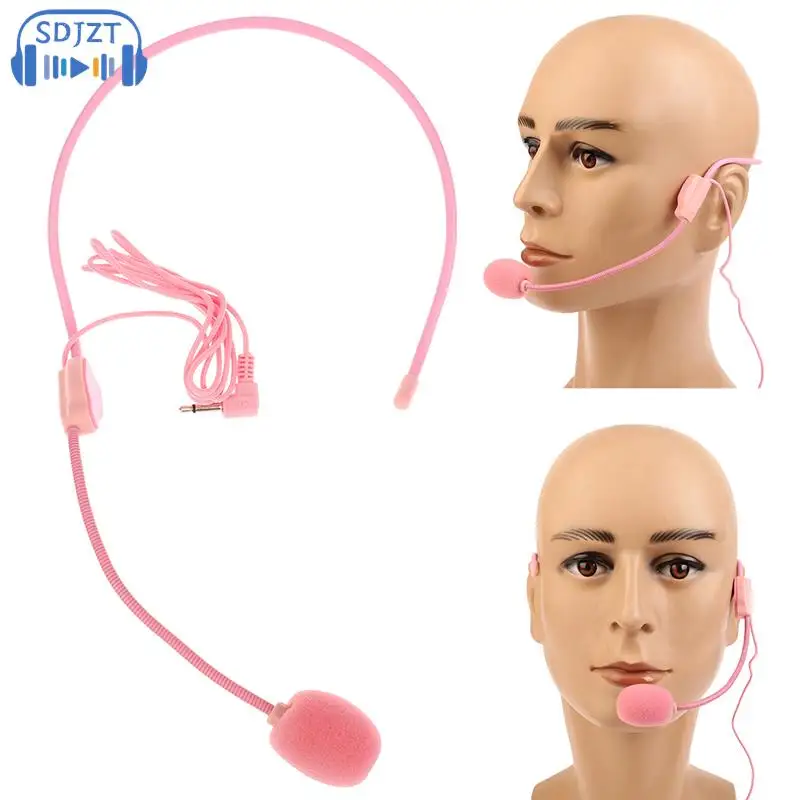 3.5MM Pink Headworn Wired Microphone Headset Pink Voice Amplifier Speaker Clear Sound Mic For Conference Guide Speech Teacher