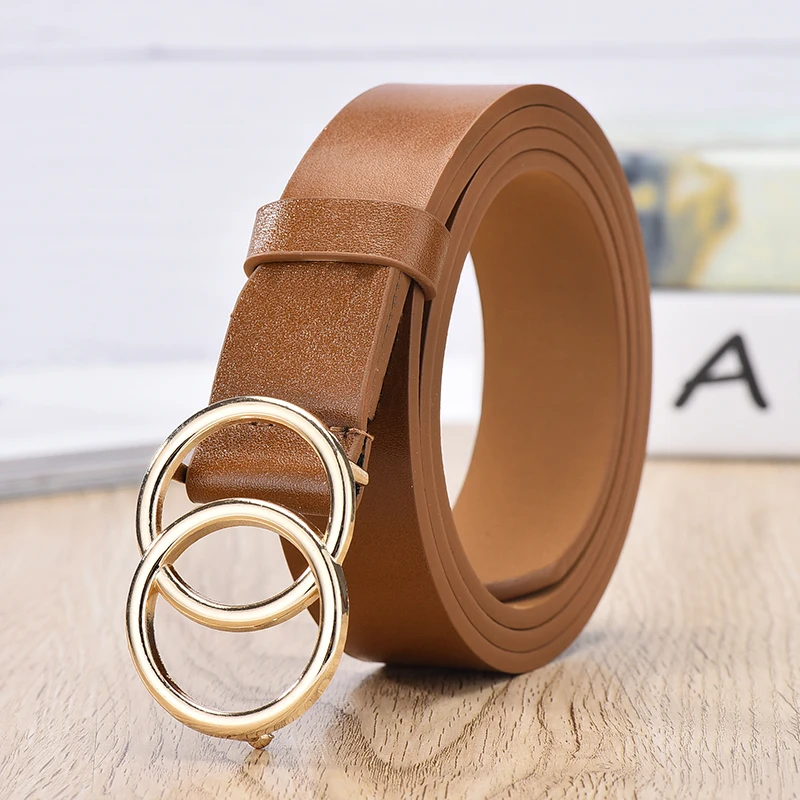 Women's Belt Trend Double Round Buckle Belt Simple And Versatile Youth Belt Pu Leather Belt Paired With Jeans Skirt Women Belts image 6
