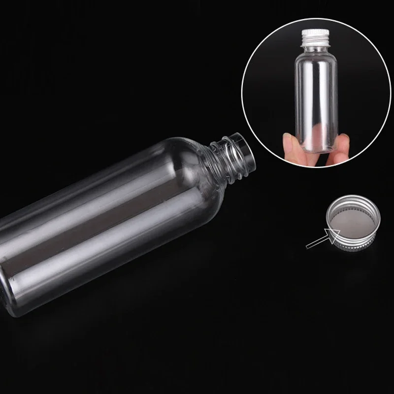 30pcs 5ml-500ml Empty Clear Plastic Sample Bottle with Aluminium Screw Cap Tiny Jars Cosmetic Container Travel Refillable Bottle