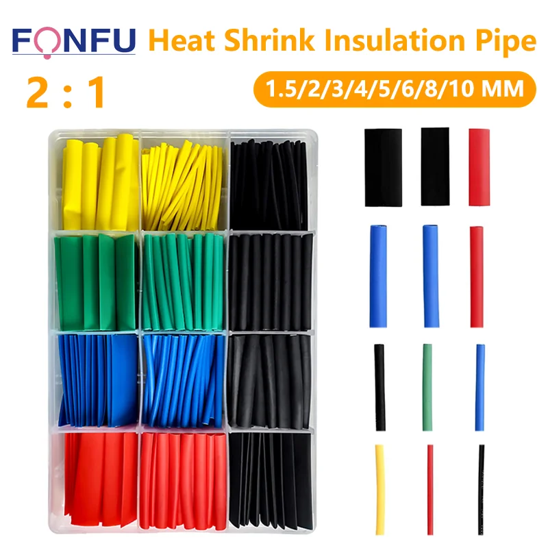 530/560/580/800PCS ท่อหดความร้อน 2:1 สายไฟ Wrap Assortment ไฟฟ้าฉนวนกันความร้อนความร้อนหดหลอดชุด
