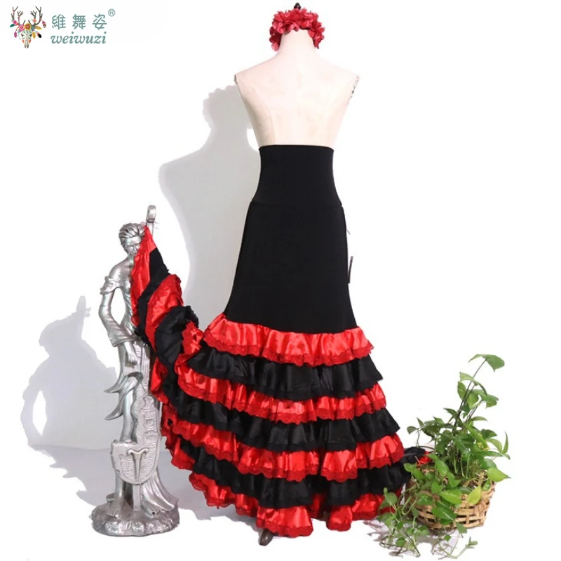 Flamenco Danskleding Dames Aangepaste Hoge Taille Afslankende Grote Schommelrok Meerlaagse Taartrokken Stage Performance Kostuum