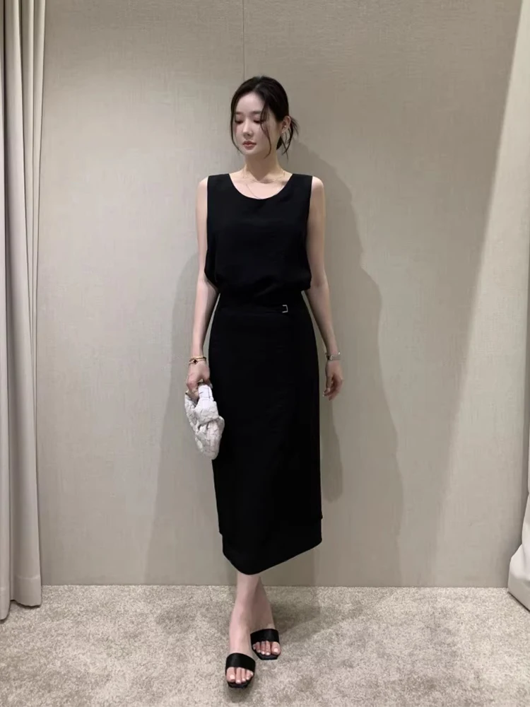 

Жилет Ele Texture irt, женский летний новый дизайн, двухслойная юбка прямого кроя, модный комплект из двух предметов, прямой...