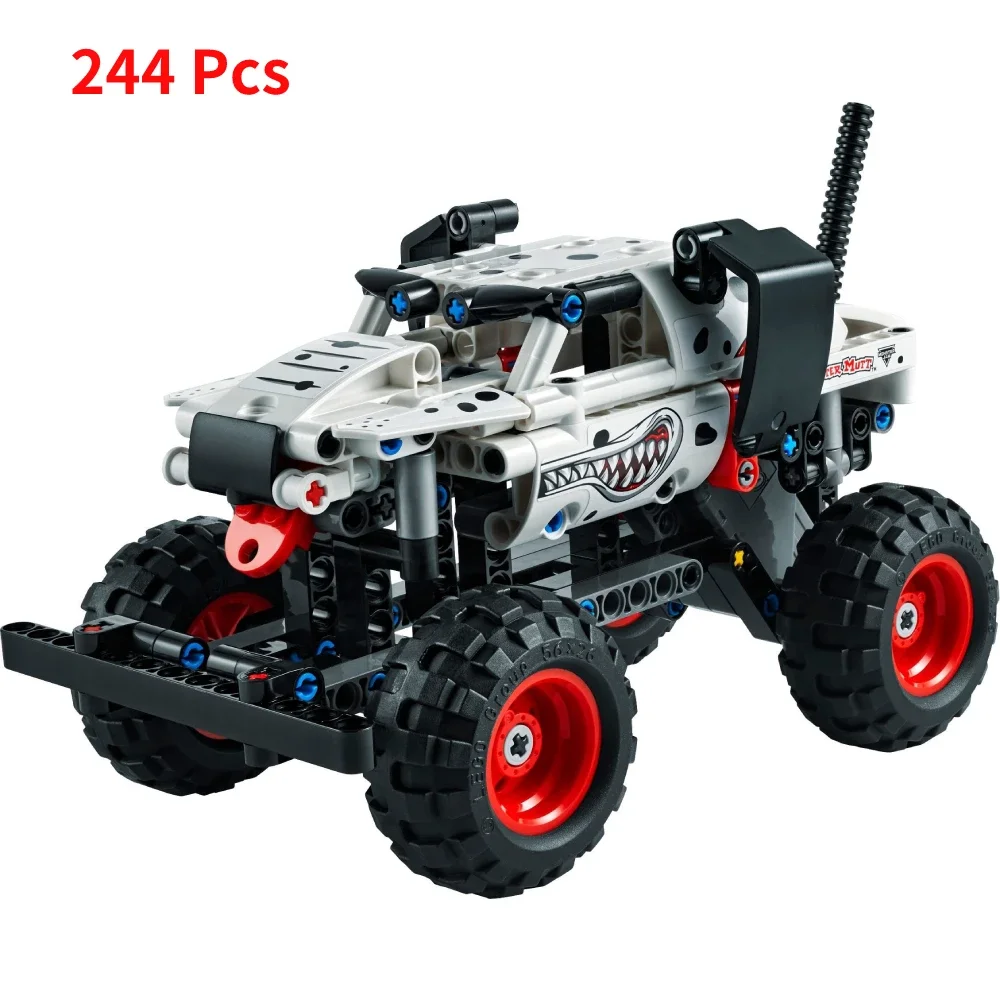 Technical Monster Jam Megalodon  Building Blocks Set 2 in 1 Pull Back Racing Car  Model Kids Toys For Boys Christmas Gifts