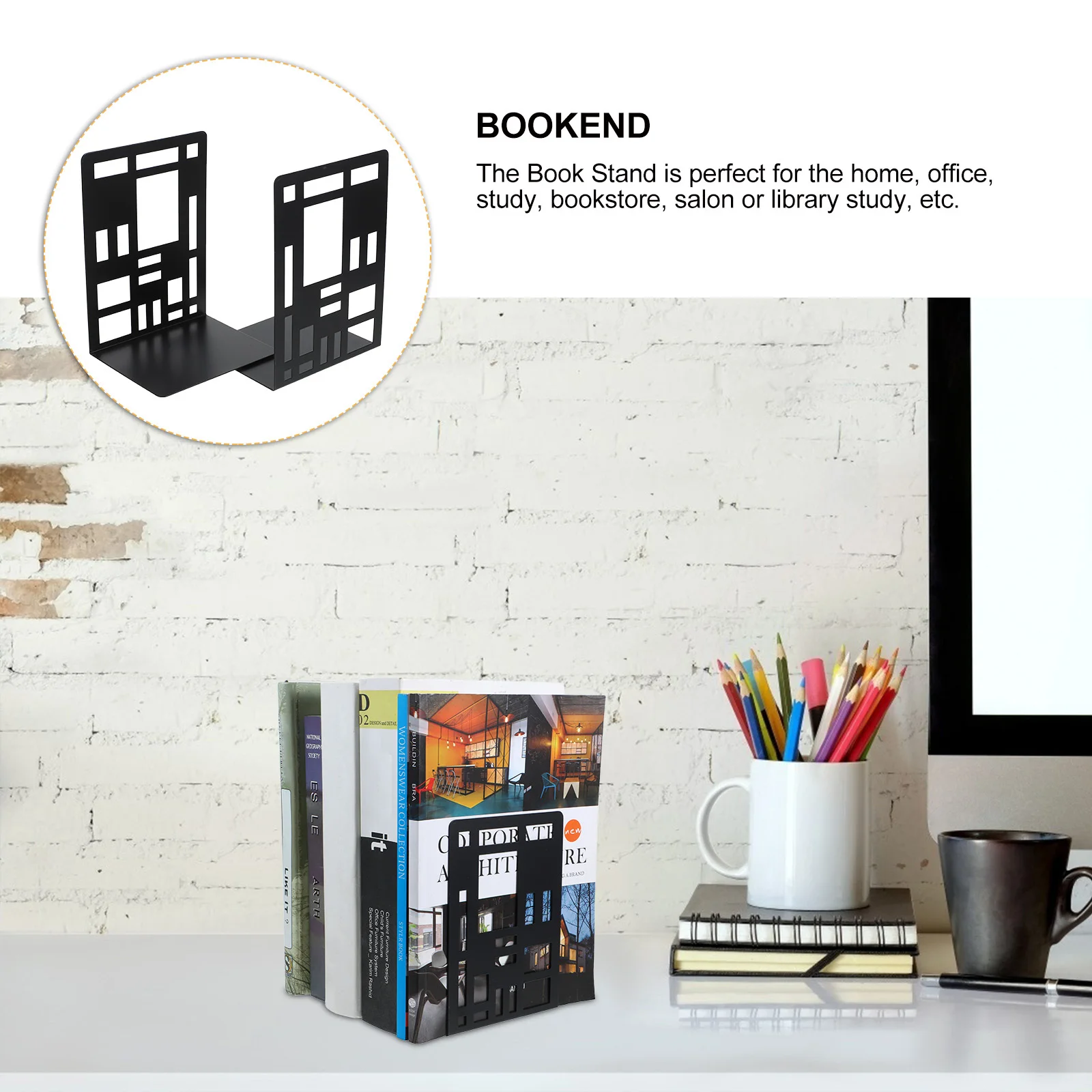 

2 Pcs Book Organizer Geometric Stand Bookend Holder for Home Decorative Student