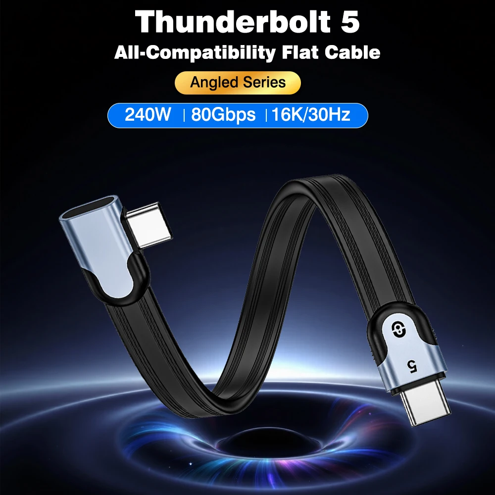 UGOURD Thunderbolt 5 L-shaped Elbow Flat Cable 80Gbps USB4-V2 Type C Cable 240W 16K Right Angle USB-C Data Cord 90 Degree Angle