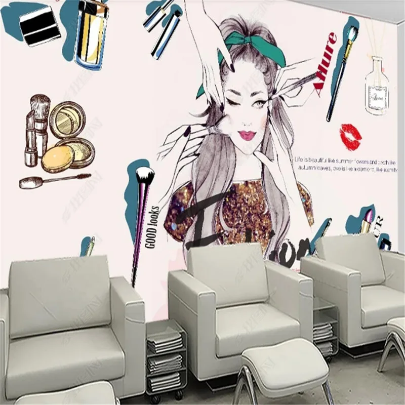 European and American Hand-painted Cosmetics Beauty Nail Shop Industrial Decor Wallpaper Makeup Shop Background Wall Paper Mural