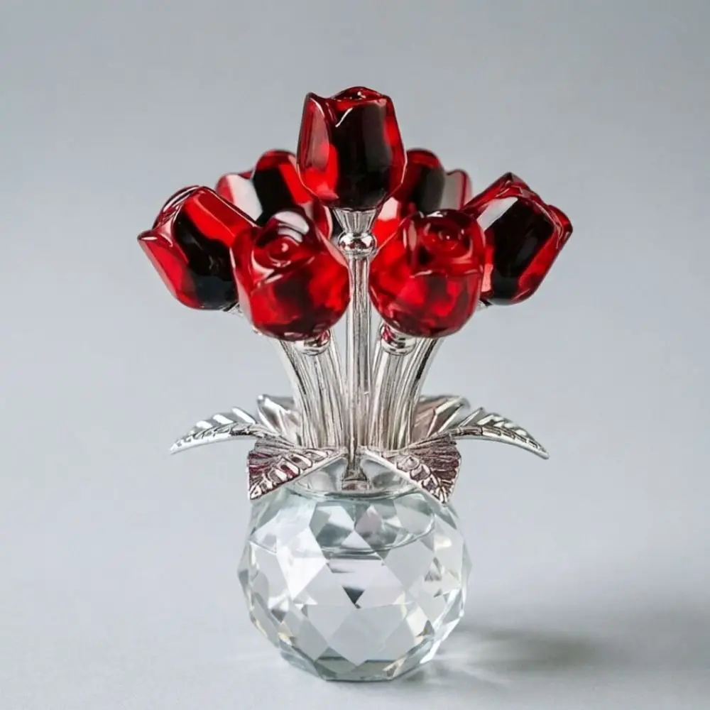 Handmade Crystal Rose Bouquet Simulated Flowers Eternal Bloom Eternal Rose Decoration 7 Flowers Sparkling Handmade Crystal Rose