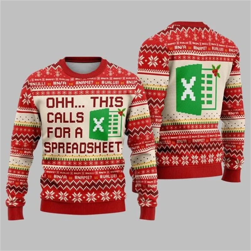 

Рождественский уродливый свитер Ohh This Calls For A Spreadsheet Excel Christmas Elements Веселый и креативный зимний свитер с круглым вырезом
