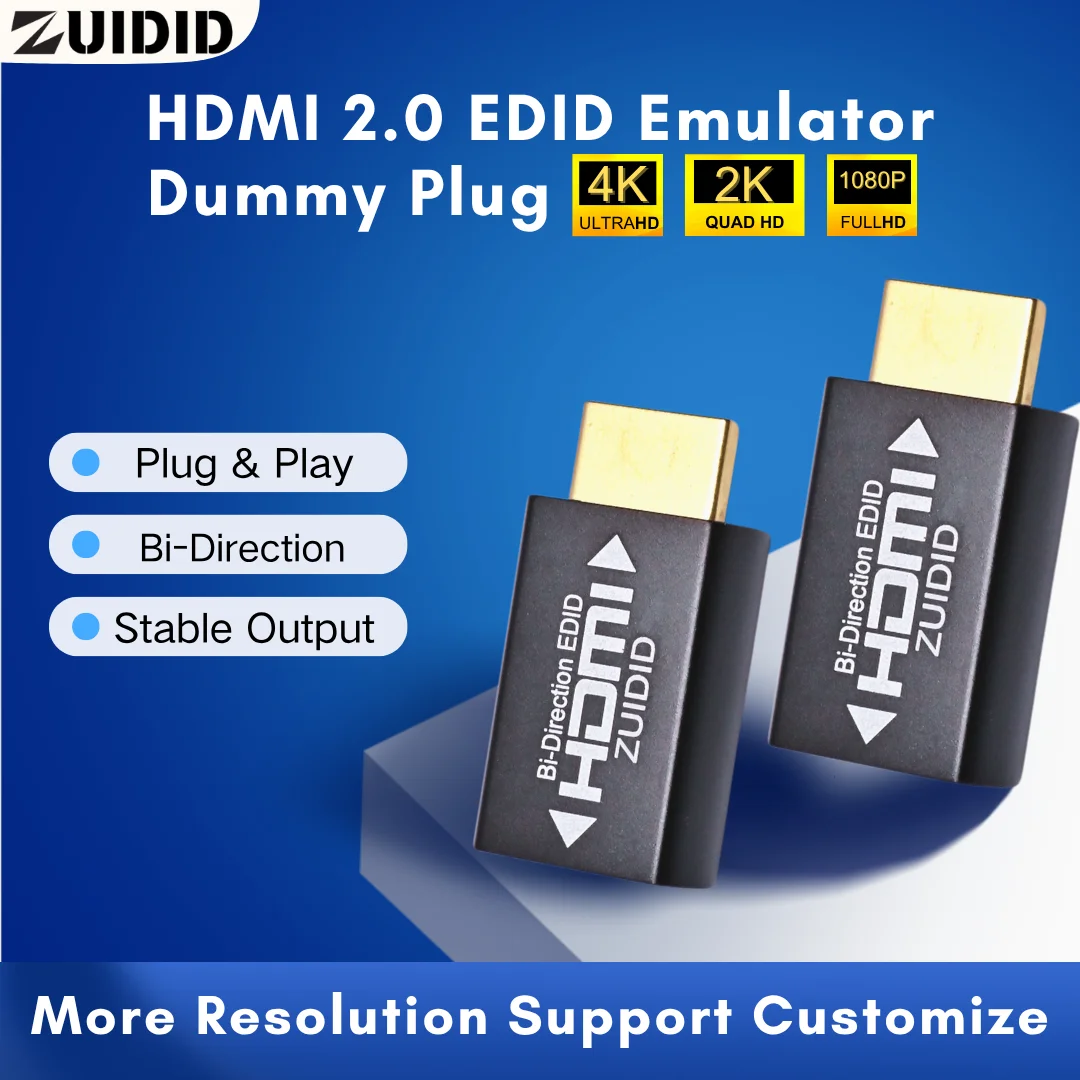 

ZUIDID HDMI EDID Emulator Passthrough Adapter Dummy Plug for Extender/KVM Switch/AV Receiver/Video Splitters/PS5/Remote Desktop