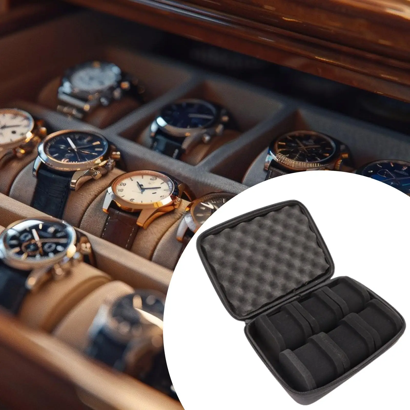 Watch Travel Case Suitcase EVA Zippered Shock Absorbtion Display Case Wristwatch Holder for Bracelet Trip Business