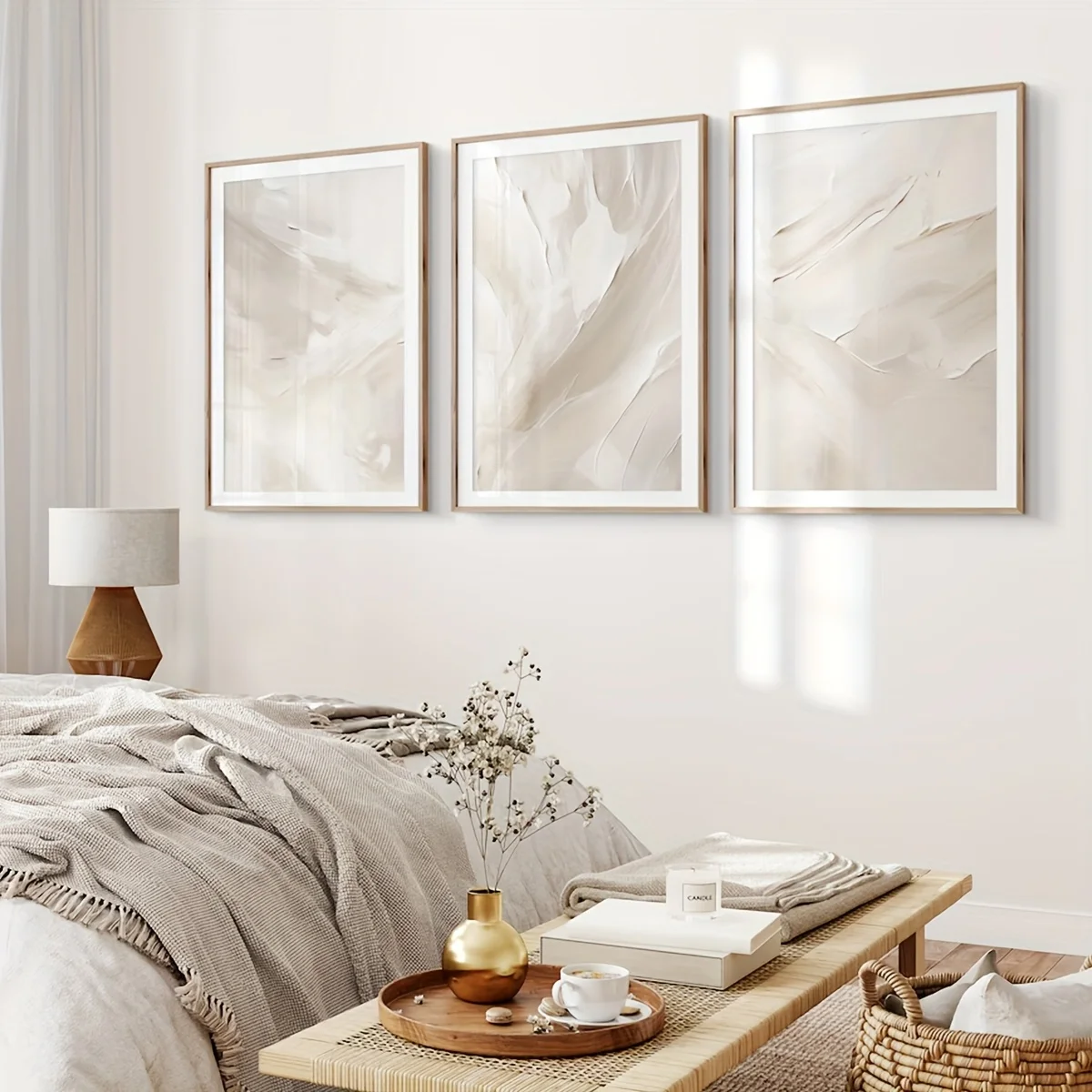 Abstract Posters Print Beige White Brush Strokes Wall Art Neutral Soft Tones Minimalist Bedroom Living Room Wall Art Decor 3PCS
