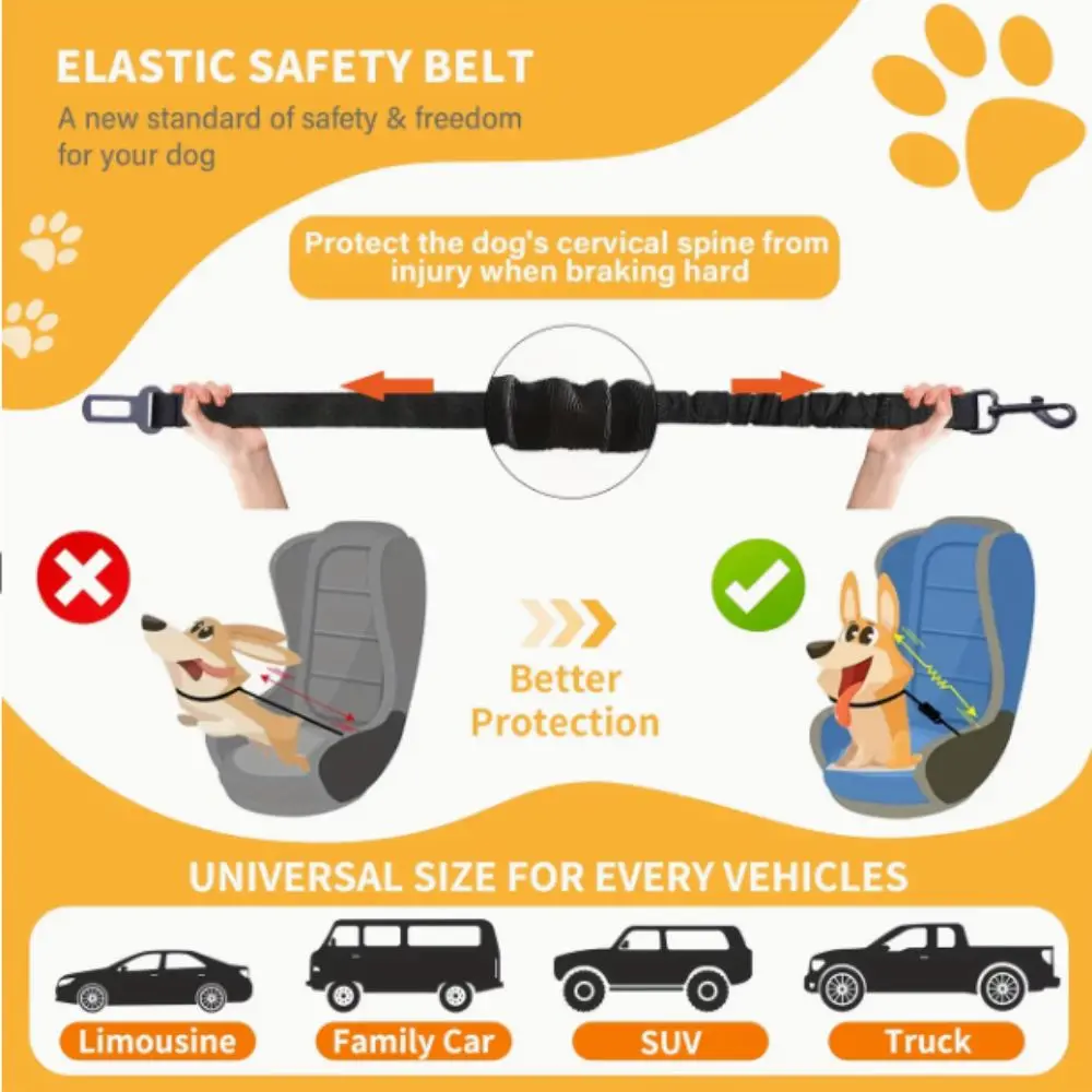 Buffer Adjustable Dog Seat Belt Elastic Crash Tested Dog Harness Thickened Secure Clasps Car Seat Belt Car Use