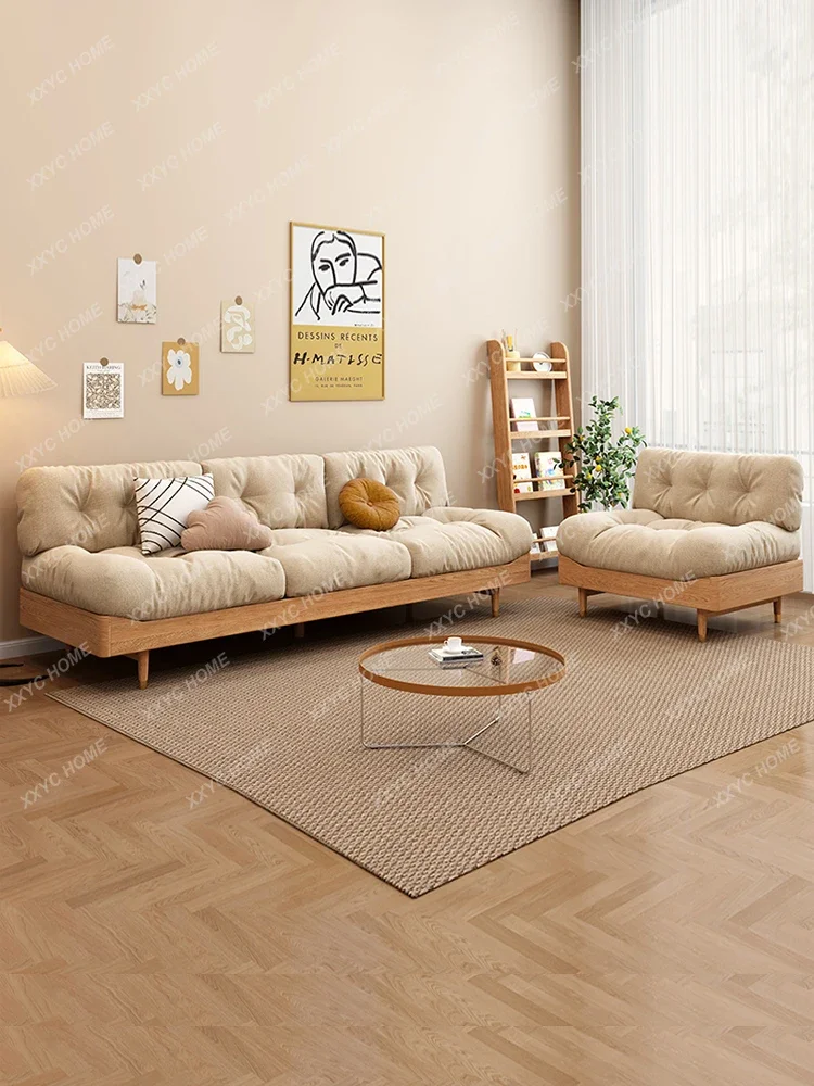 Modern Solid Wood Cloud Sofa Cream Style Living Room Small Apartment Oak Straight Row Fabric Sofa Combination sofa bed