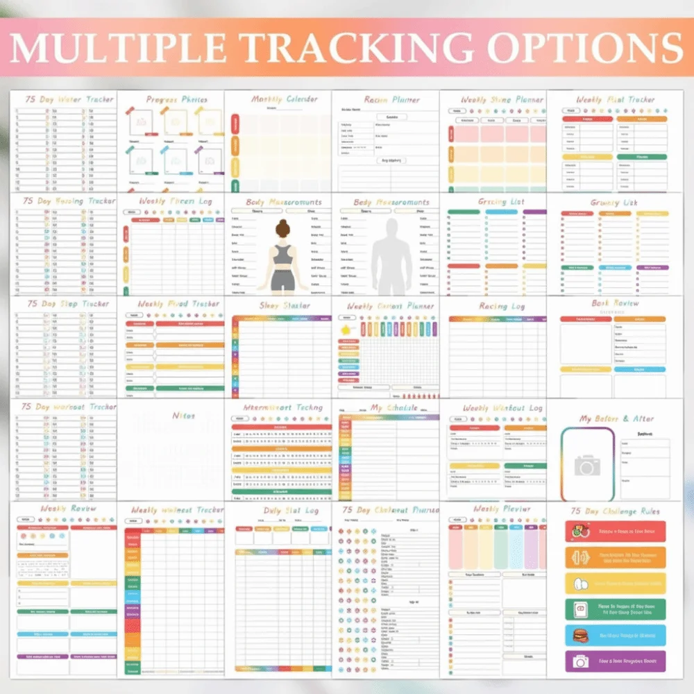 A4 75 Soft Challenge Journal Goal Setting Progress Tracking 75 Day Soft Challenge Book Rainbow Pages Daily Planner 75 Tracker