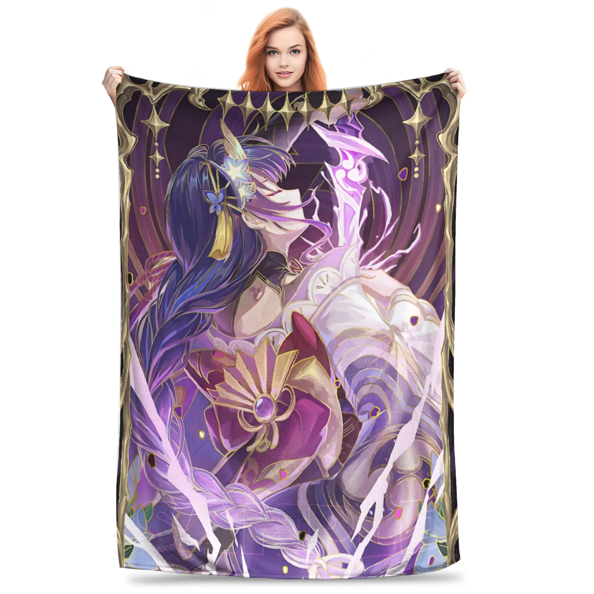 1PC Genshin Impacts Raiden Shogun  home room decorations Winter Blankets for Adults Bedding Home Interior Sofa Knee