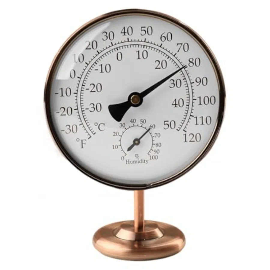 

4-Inch Indoor Thermometer and Humidity Gauge Room Analog Temperature and Humidity Monitor Dual Scale Display Brass Dial with St