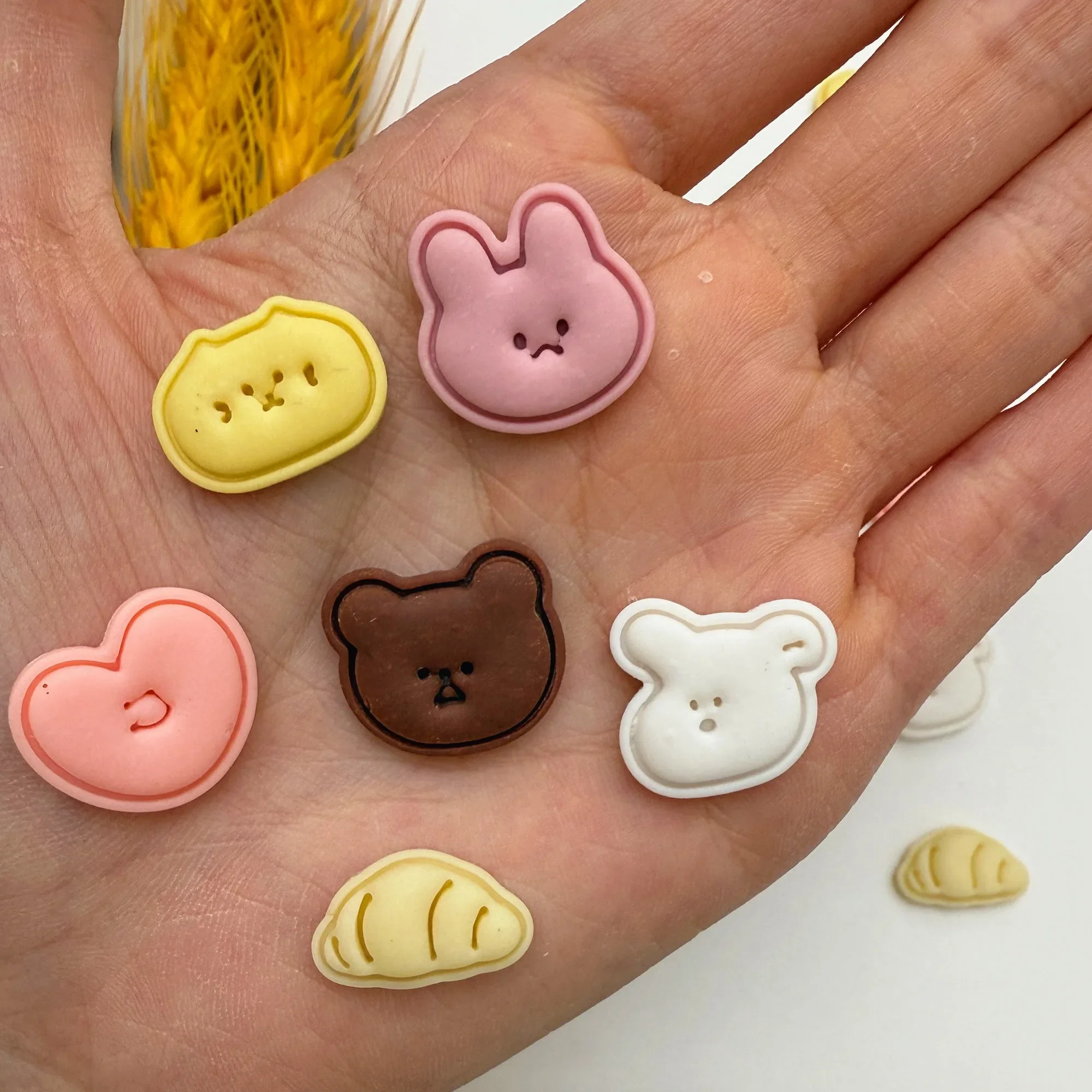 미니 귀여운 코일 빵 토끼 개 곰 하트 모양 폴리머 클레이 커터 귀걸이 펜던트 쥬얼리 엠보싱 몰드, DIY 커팅 몰드