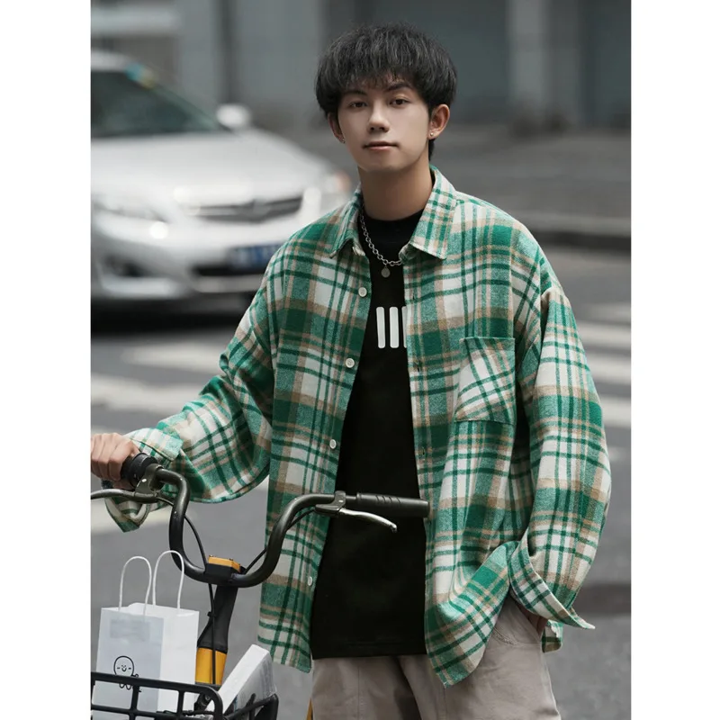 

Winter Thick Shirt Men Oversized Fashion Retro Plaid Shirt Men Streetwear Korean Loose Woolen Shirt Mens Thicken Casual Shirts