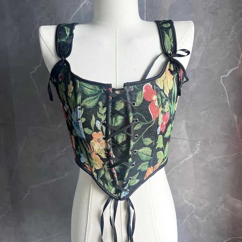 

Victorian corsets, lace-up corsets, renaissance corsets, princess crop tops, vintage painted corsets, embroidered camisoles
