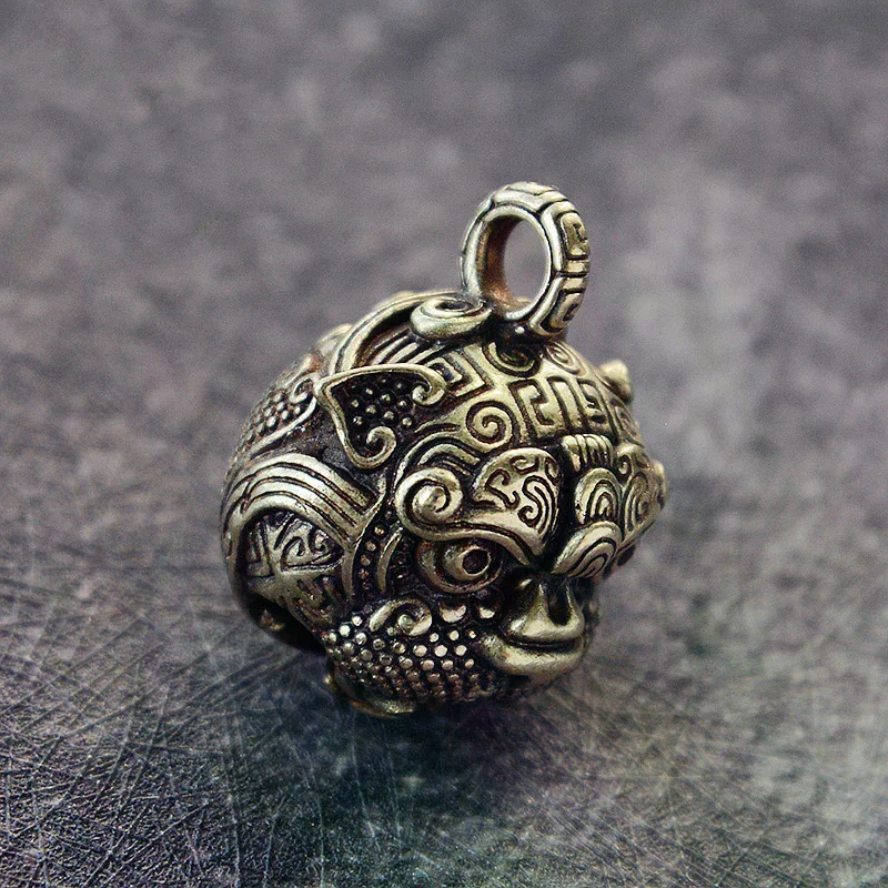 Luck Brass Bell Pendant Keychain Chinese Style Animal Bell Necklace Pendant Jewelry Handmade Vintage Keychain DIY Hanging Good