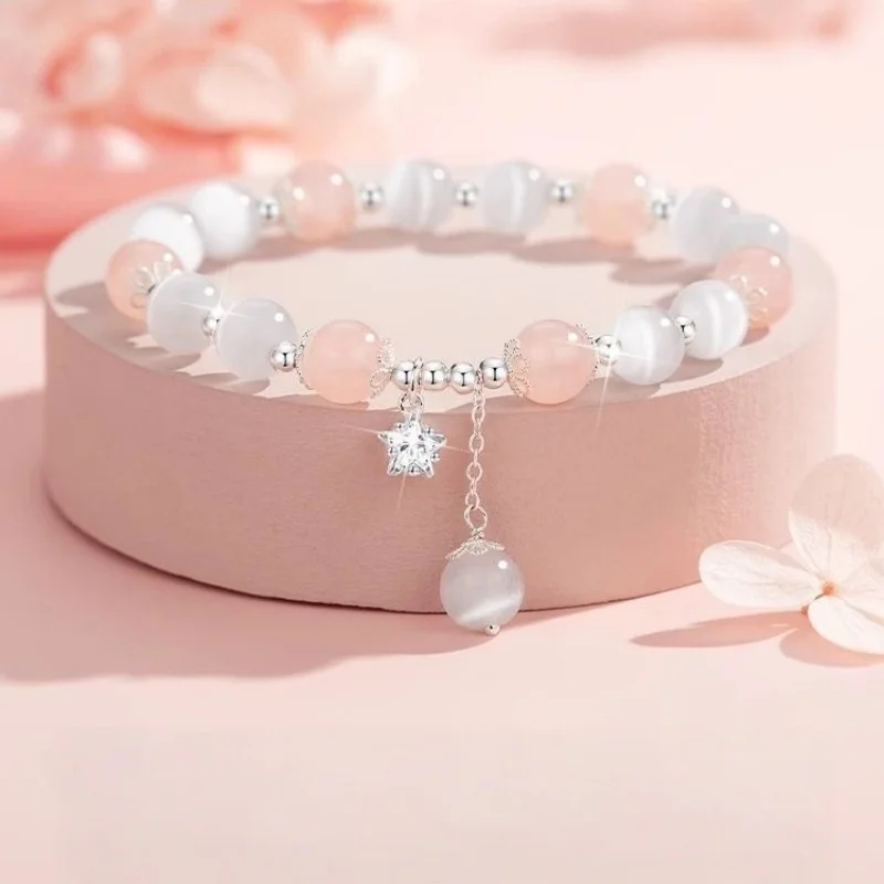 Neues Einfaches Perlen-Kristall-Armband für Frauen und Mädchen Glücksstern Rosa Kristall-Quasten-Armbänder Beste Freundin Schmuck Geschenke 2026