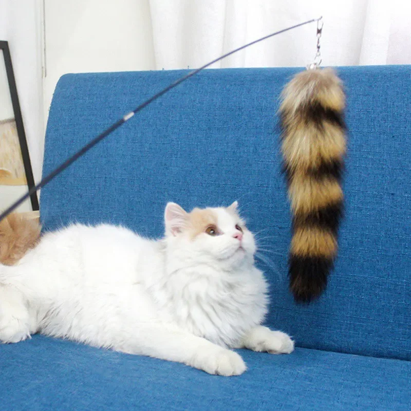 Interaktives Katzenspielzeug mit Ersatzkopf aus Fuchshaar, Lustiger Federstab für Katzen und Kätzchen
