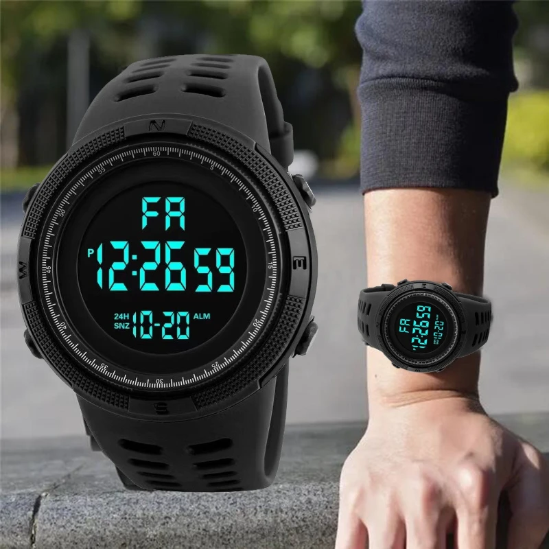 Outdoor multifunctional luminous sports watch,  student men's 1251 electronic watch fashion LED