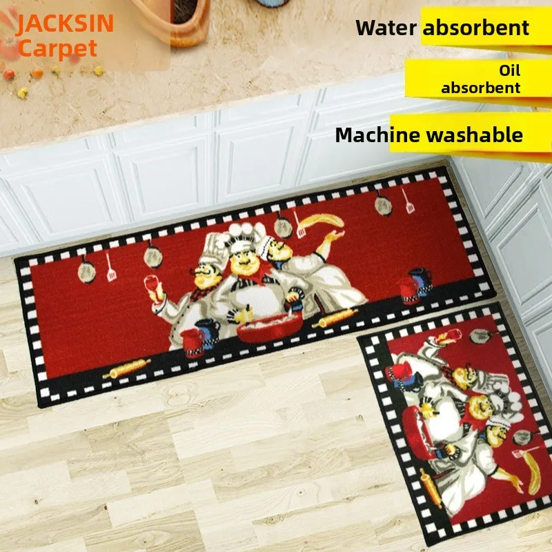 

Jiecheng Printed Kitchen Carpet Water Absorbent Oil Absorbent Non Slip Mat Machine Washable Home Use Rug American Style Squar...