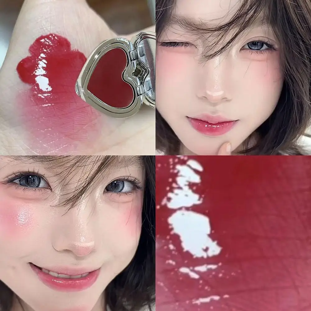 Balsam do makijażu 3w1 w kształcie serca, wielofunkcyjny: cień do powiek, cień do ust i róż z lusterkiem i breloczkiem, nawilżająca konsystencja, uniwersalne użycie.