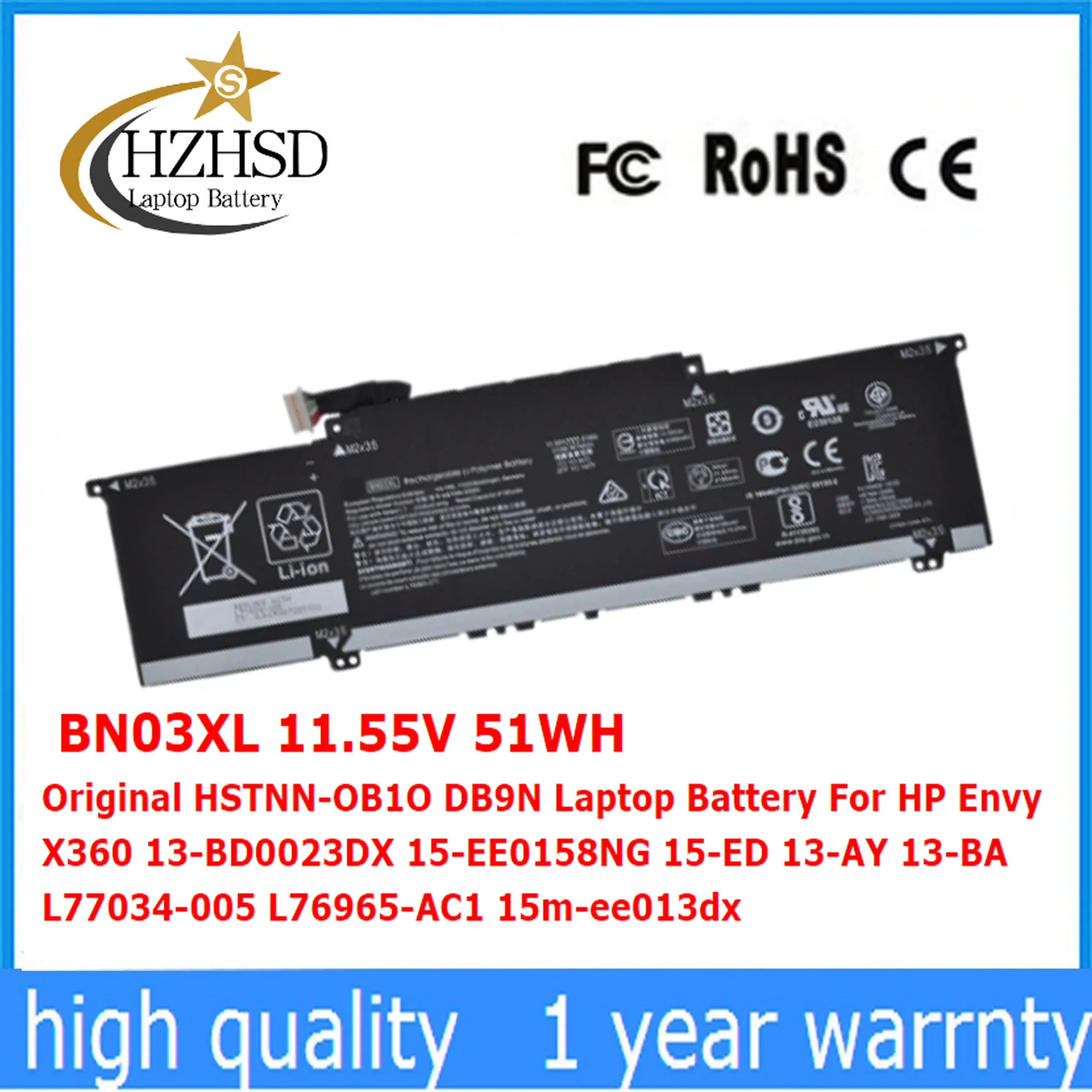 

BN03XL 11.55V 51WH Original HSTNN-OB1O DB9N Laptop Battery For HP Envy X360 13-BD0023DX 15-EE0158NG 15-ED 13-AY 13-BA L77034-005