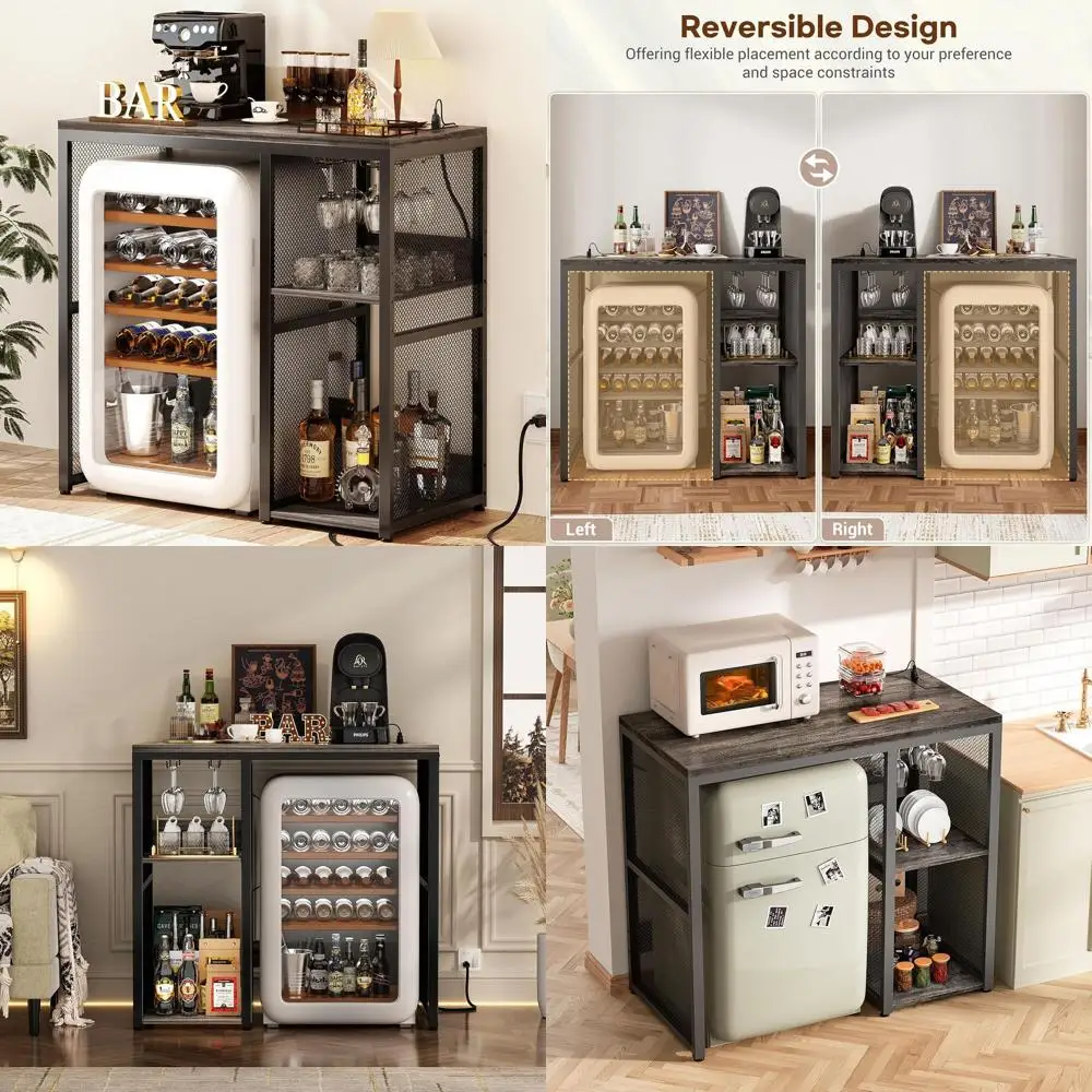 

Grey Compact Over-Fridge Storage Cabinet with Power Outlet for Dorm, Living Room, and Kitchen