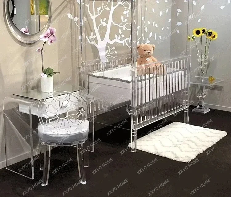 DVAcrylic, bed adjustable, toddler newborn bed with mosquito net bracket can lift baby bedEsmt