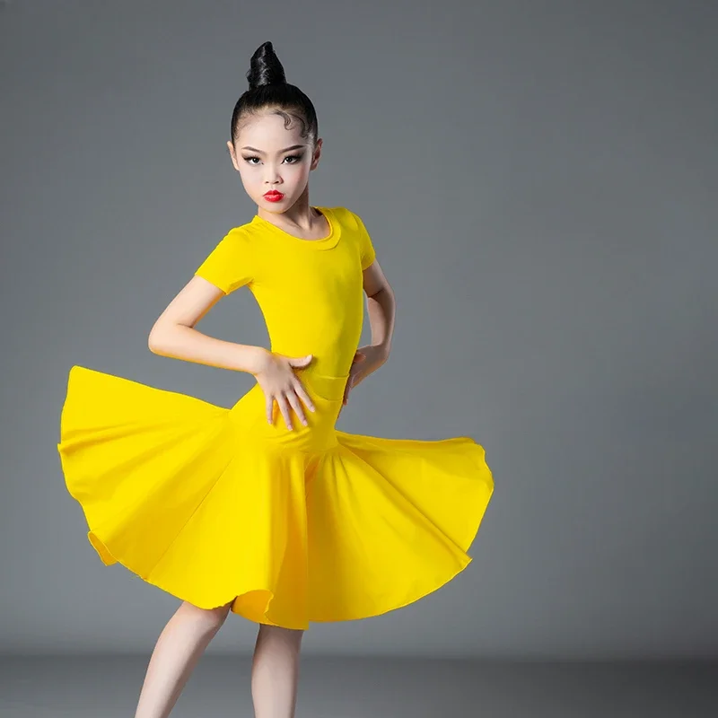 New Children's Latin Dance Costume Girls' Dance Costume Samba Dance Costume Short sleeved Performance Costume Two piece set