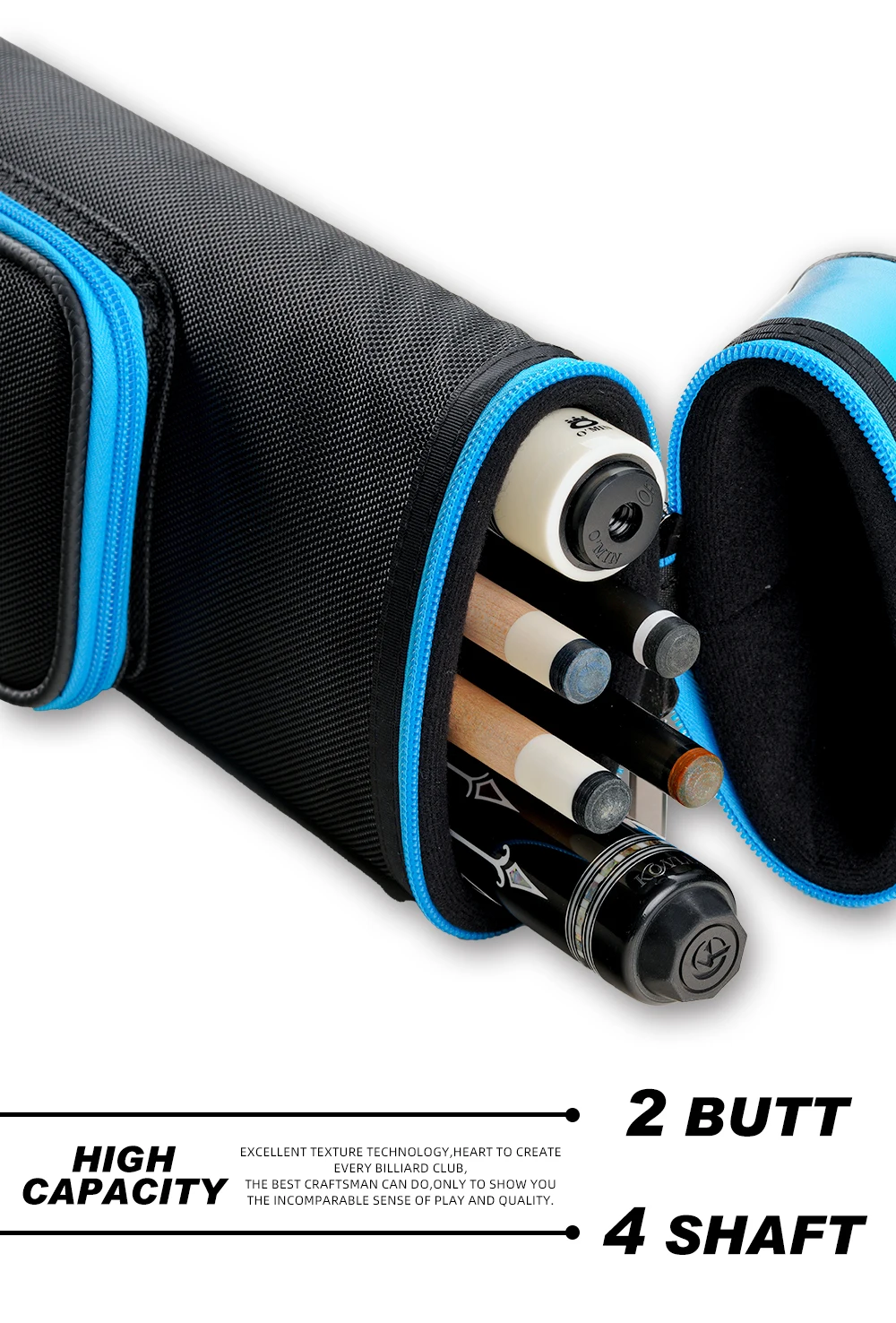 Billardqueue-Etui 2x4 2 Queues 4 Schaftenden Oxford-Stoff PU-Leder Samtfutter Rutschfeste Basis Schultergurt Billard CRICAL – Detail 7