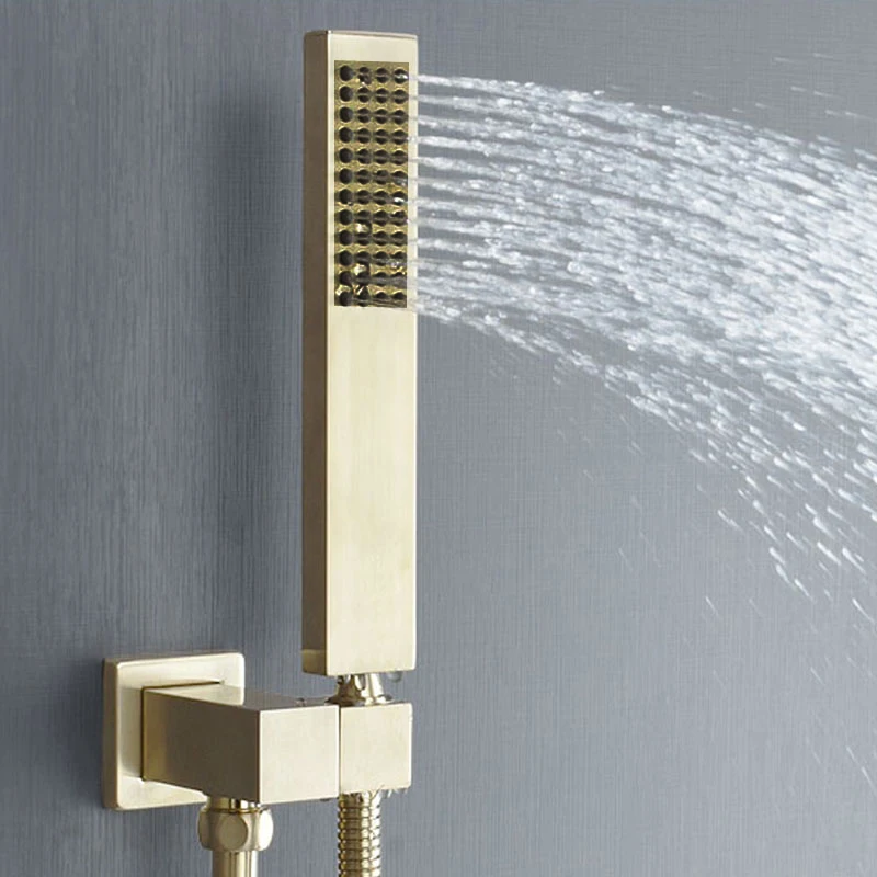 Verdecktes Duschset aus gebürstetem Gold für Badezimmer, versteckter 3-Wege-Wasserhahn, Duschsystem-Set, Wandmontage, Badewanne, Regendusche, Mischbatterie-Set