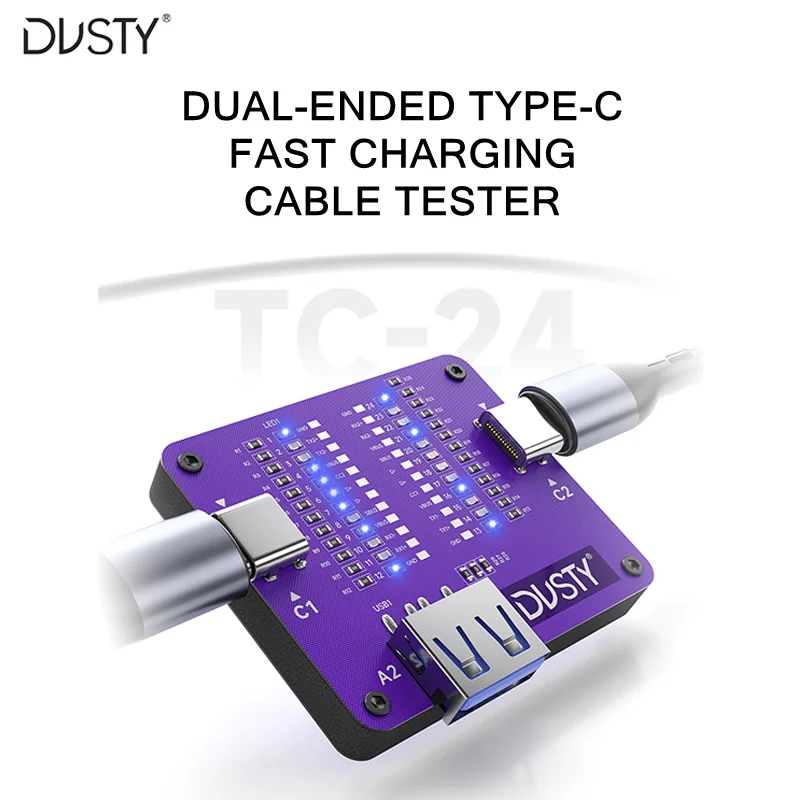 

MECHANIC DUSTY TC-24 Dual-Ended Type-C Cable Tester 4-Pin Full Conduction Test For IP Android Mobile Phone Repair Detection Tool