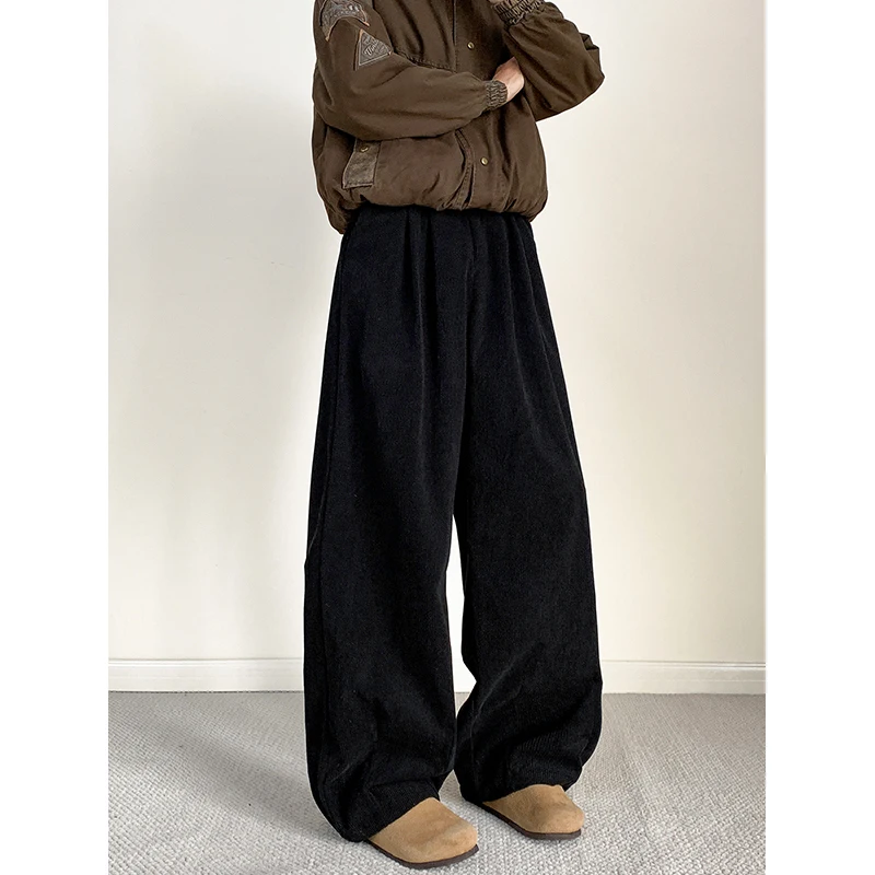 Autumn Corduroy Pants Men Fashion Black Casual Pants Men Streetwear Hip-hop Loose Wide Leg Pants Mens Vintage Trousers M-3XL