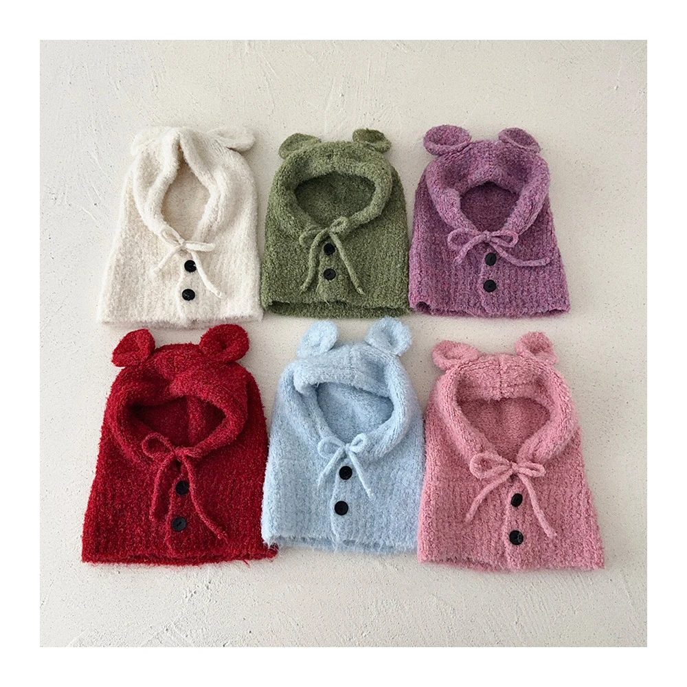 

Новая зимняя детская шапка с флисовой подкладкой, теплая однотонная вязаная шапка для мальчиков, детский утепленный цельный шарф, шапка