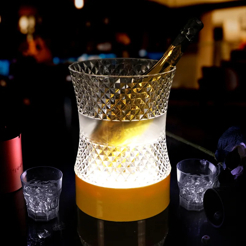 

Бар Светящееся ромбовидное ведро для льда на талии, светодиодное лед, акрил, шампанское, пивная рама, лед, КТВ, пиво