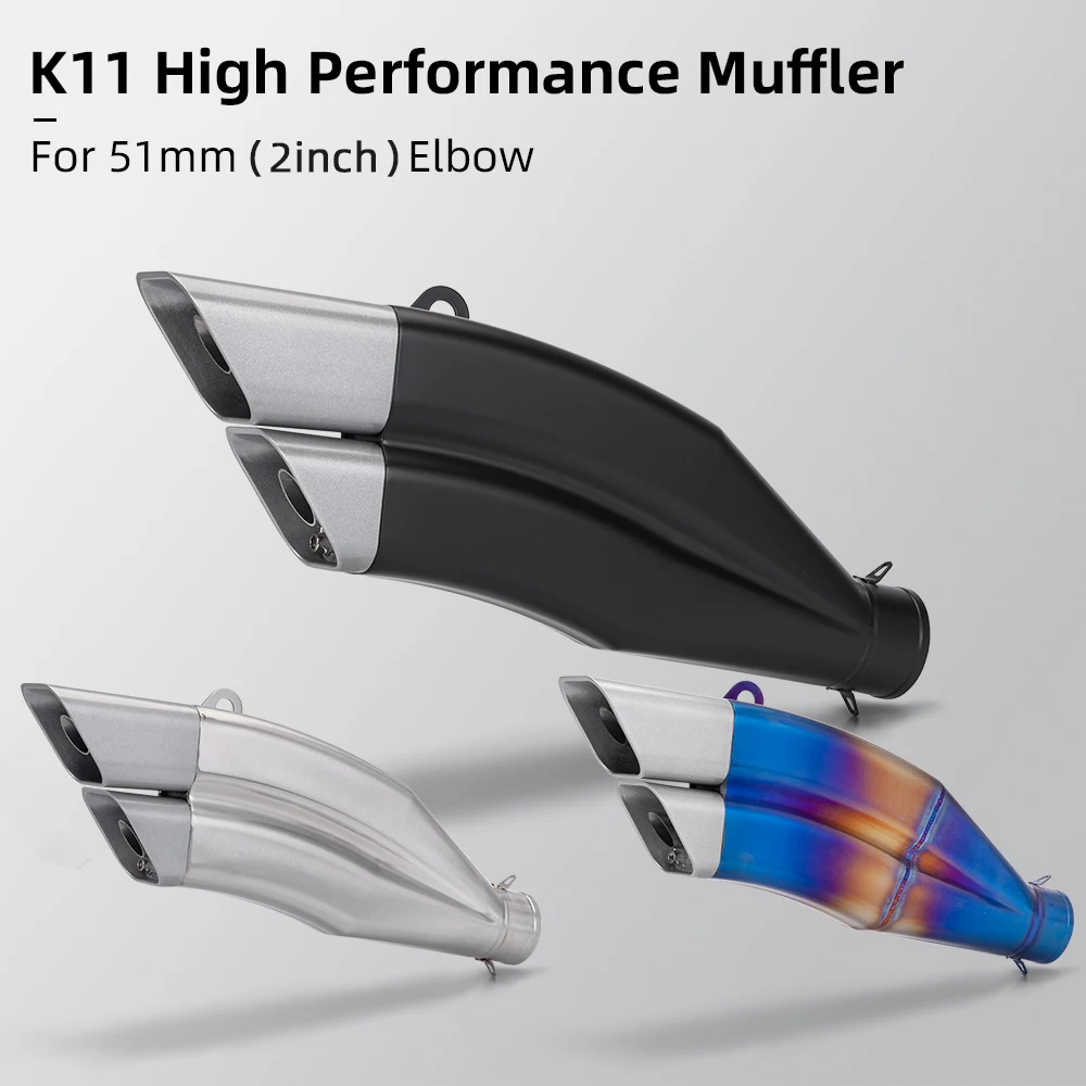 K11 style, double outlet, semi-blue rear end, High quality motorcycle exhaust pipe silencer,51mm gauge