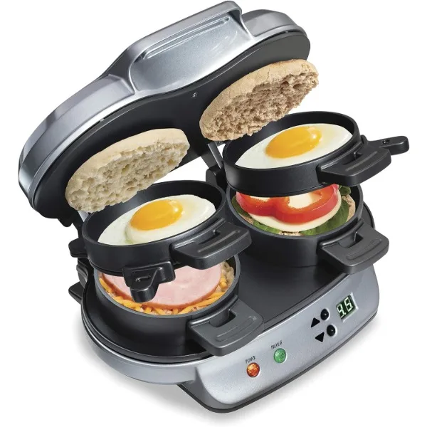 

Hamilton Beach Dual Breakfast Sandwich Maker with Timer, Silver (25490A)