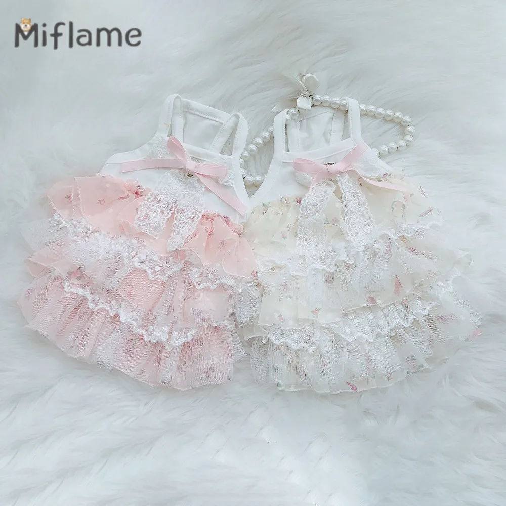 

Miflame Chiffon Floral Small Dogs Cake Dress For Cute Pet Dog Clothes Teddy Yorkies Schnauzer Solid Color Beautiful Puppy Skirt