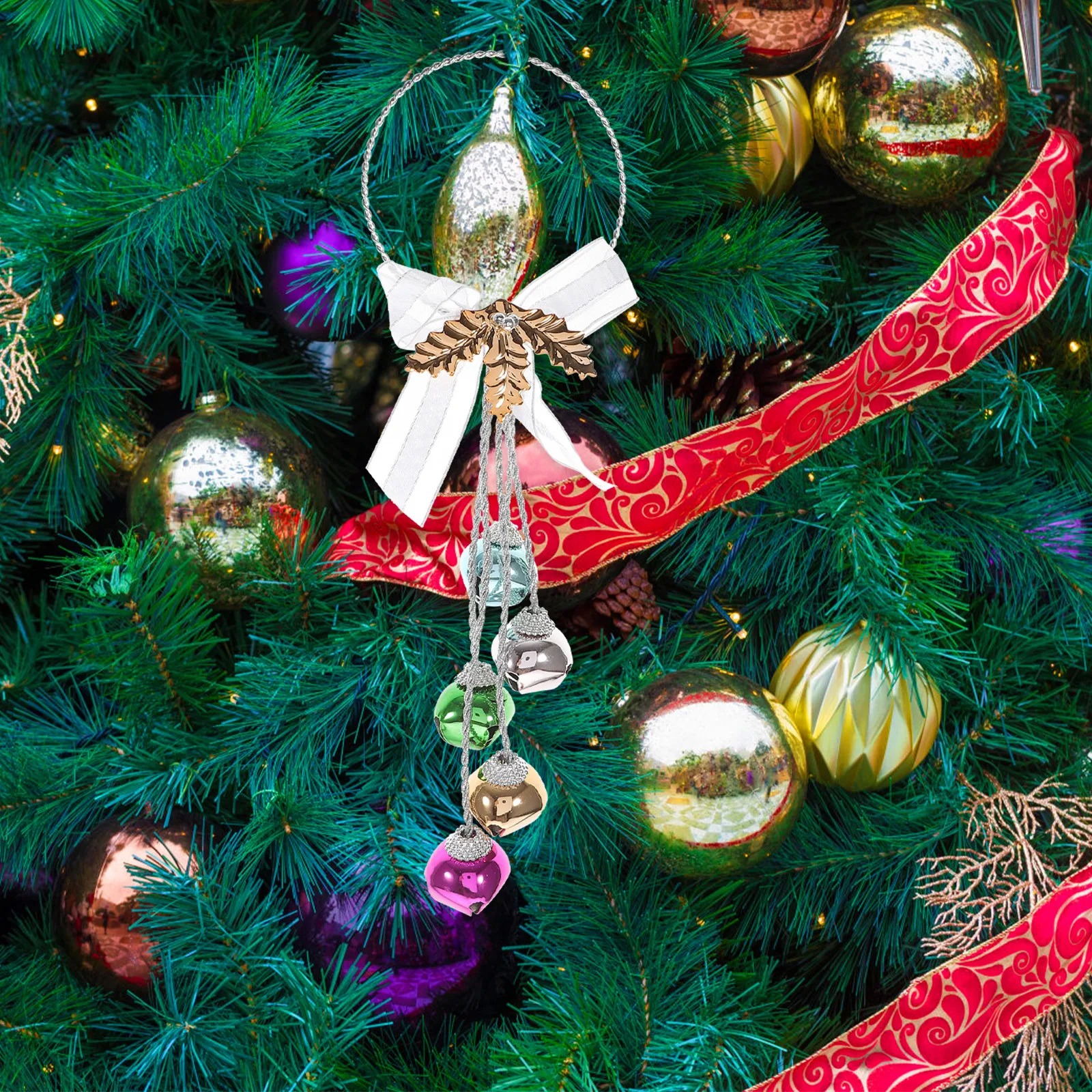 

Christmas Bells Iron Hanging Ring Design Colorful Pendant for Tree Door Garden Yard Decor Home Festival Decoration